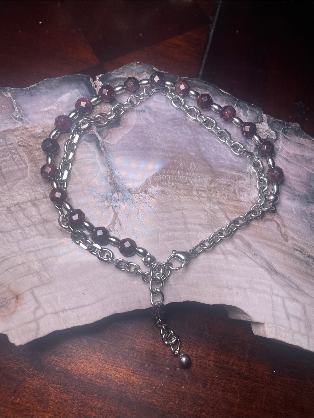 Forbidden Fruit #9 - Anklet Aldamine Garnet Faceted Stainless Steel